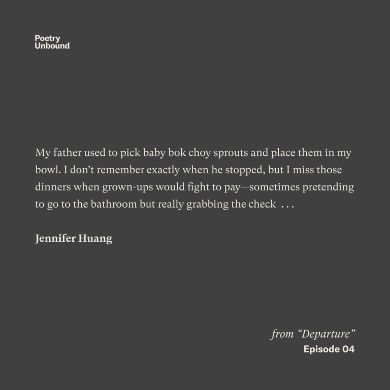 My father used to pick baby bok choy sprouts and place them in my bowl. I don’t remember exactly when he stopped, but I miss those dinners when grown-ups would fight to pay—sometimes pretending to go to the bathroom but really grabbing the check… Jennifer Huang
